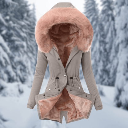 Women's Winter Jacket Cotton Warm with Hood and Faux Fur