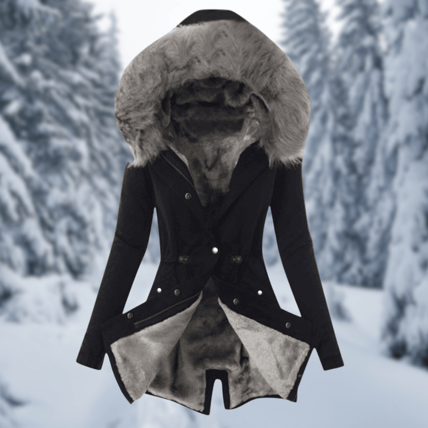 Women's Winter Jacket Cotton Warm with Hood and Faux Fur