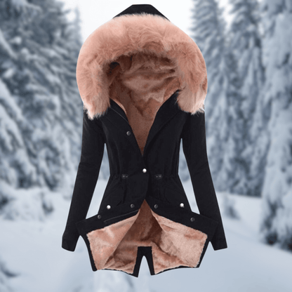 Women's Winter Jacket Cotton Warm with Hood and Faux Fur