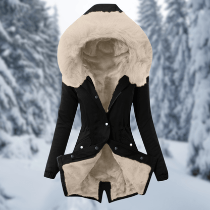 Women's Winter Jacket Cotton Warm with Hood and Faux Fur