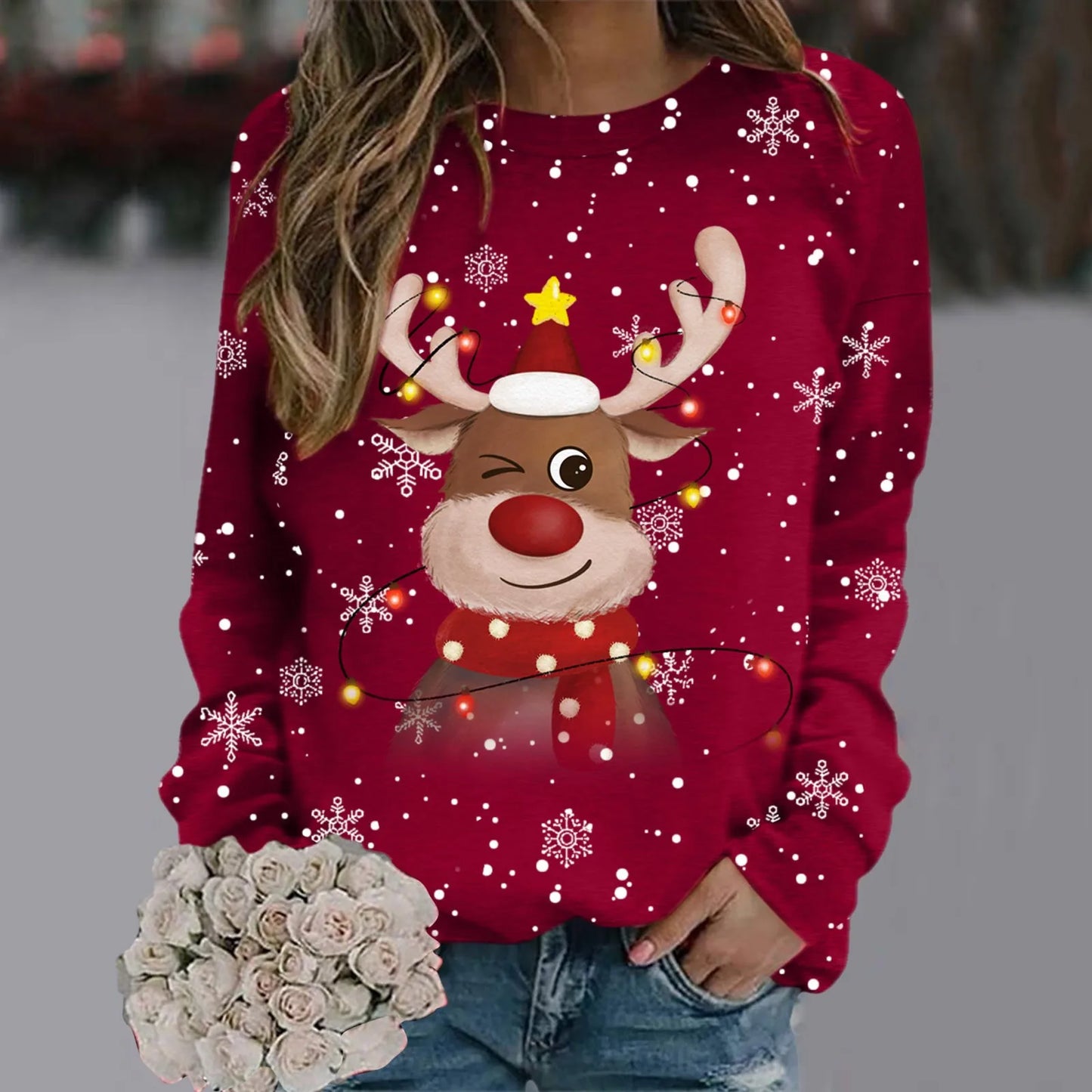 Women's Soft Christmas Jumper 3D Reindeer Design