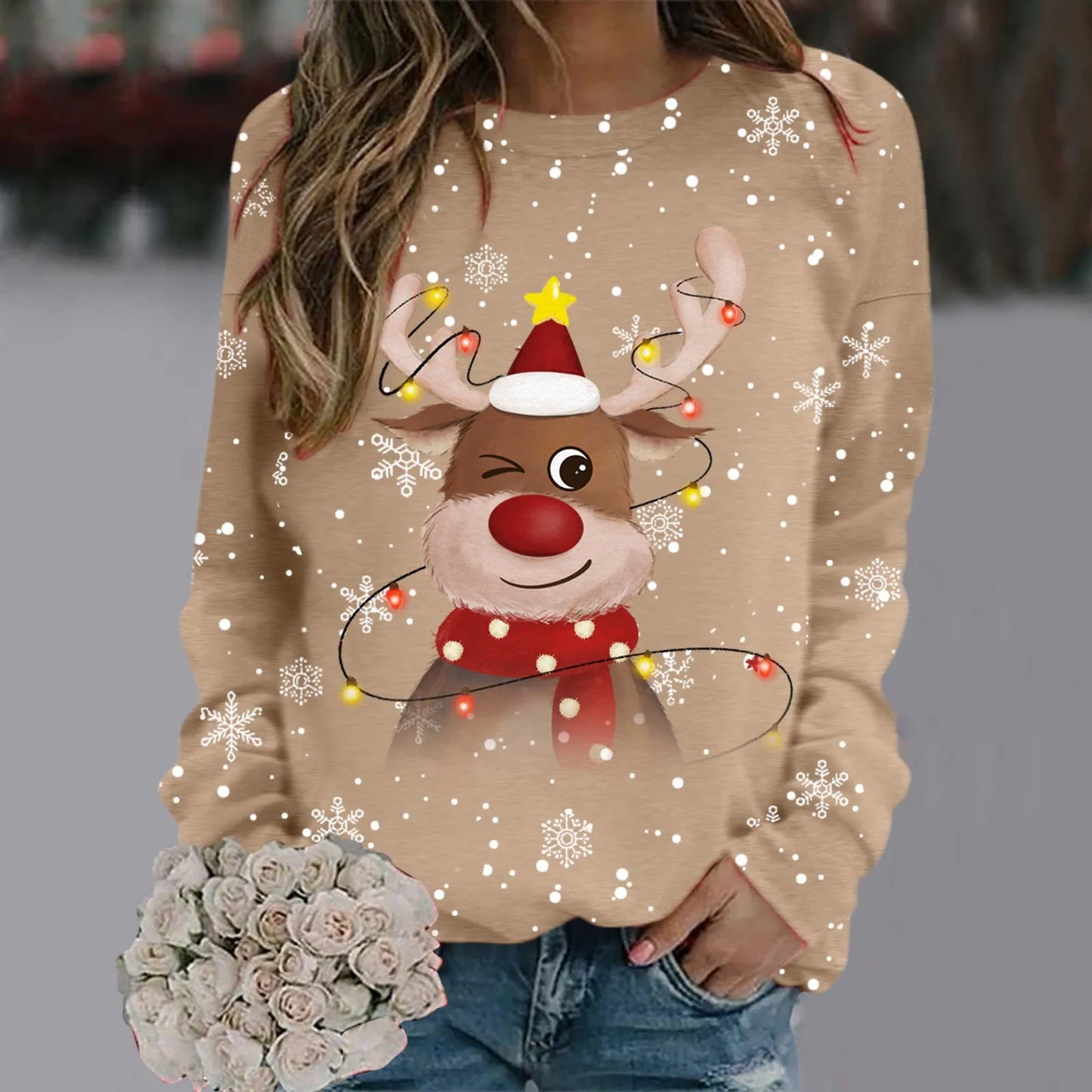 Women's Soft Christmas Jumper 3D Reindeer Design