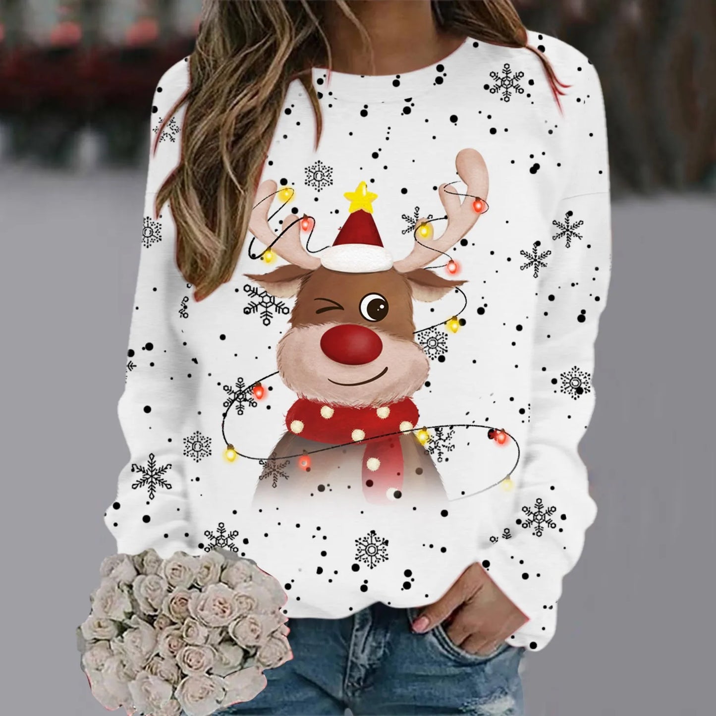 Women's Soft Christmas Jumper 3D Reindeer Design