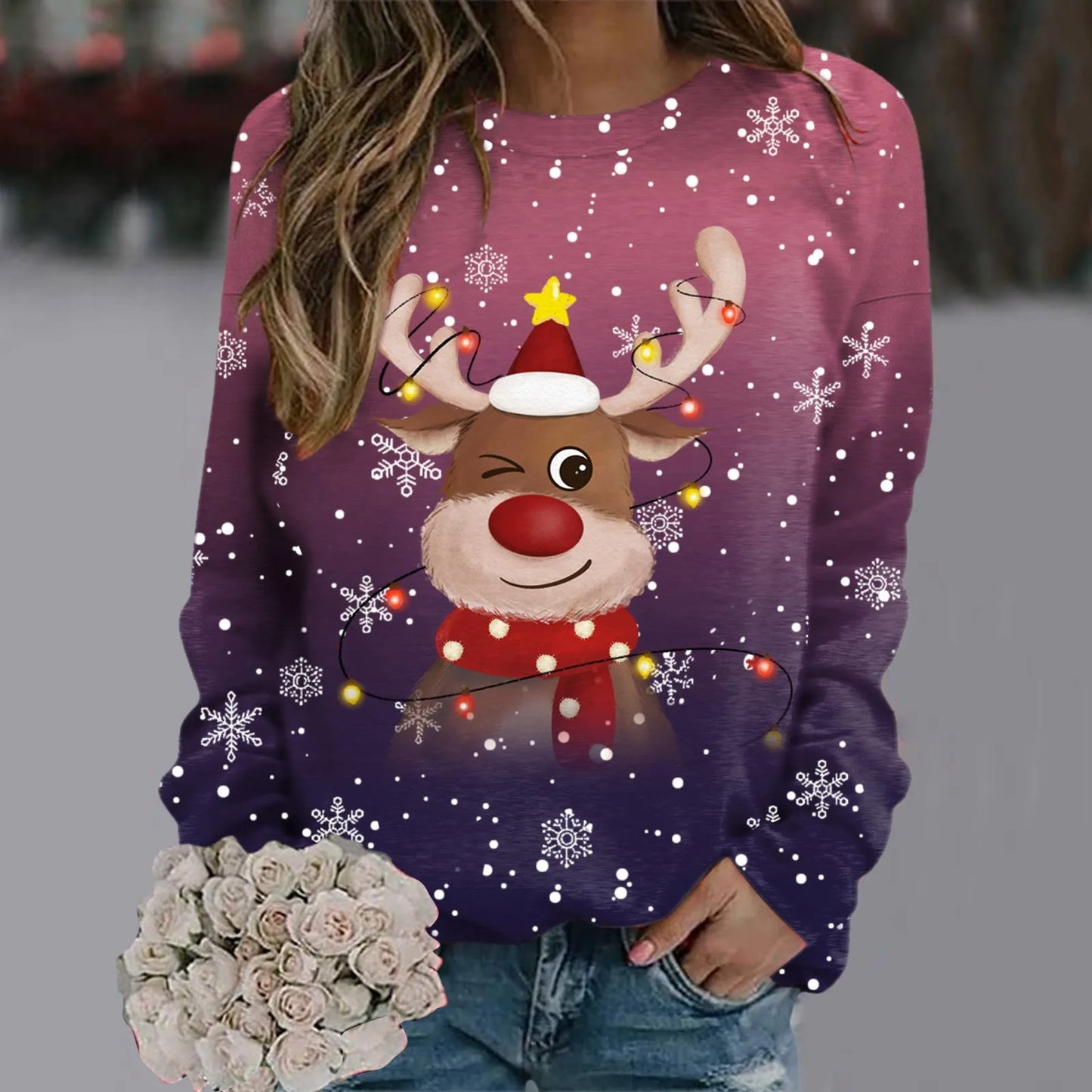 Women's Soft Christmas Jumper 3D Reindeer Design