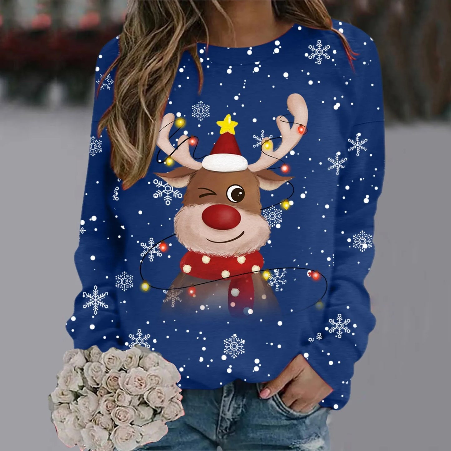 Women's Soft Christmas Jumper 3D Reindeer Design