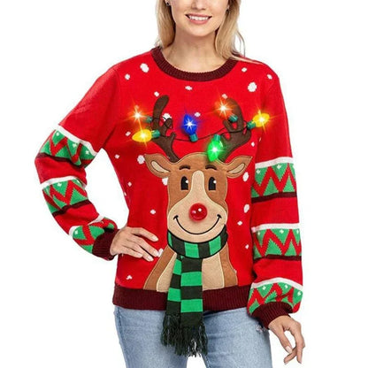 Women's Christmas Jumper LED Lights Reindeer Design