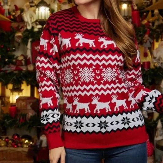 Weihnachtspulli Rentier Muster Unisex Strick - IdealeKleiden