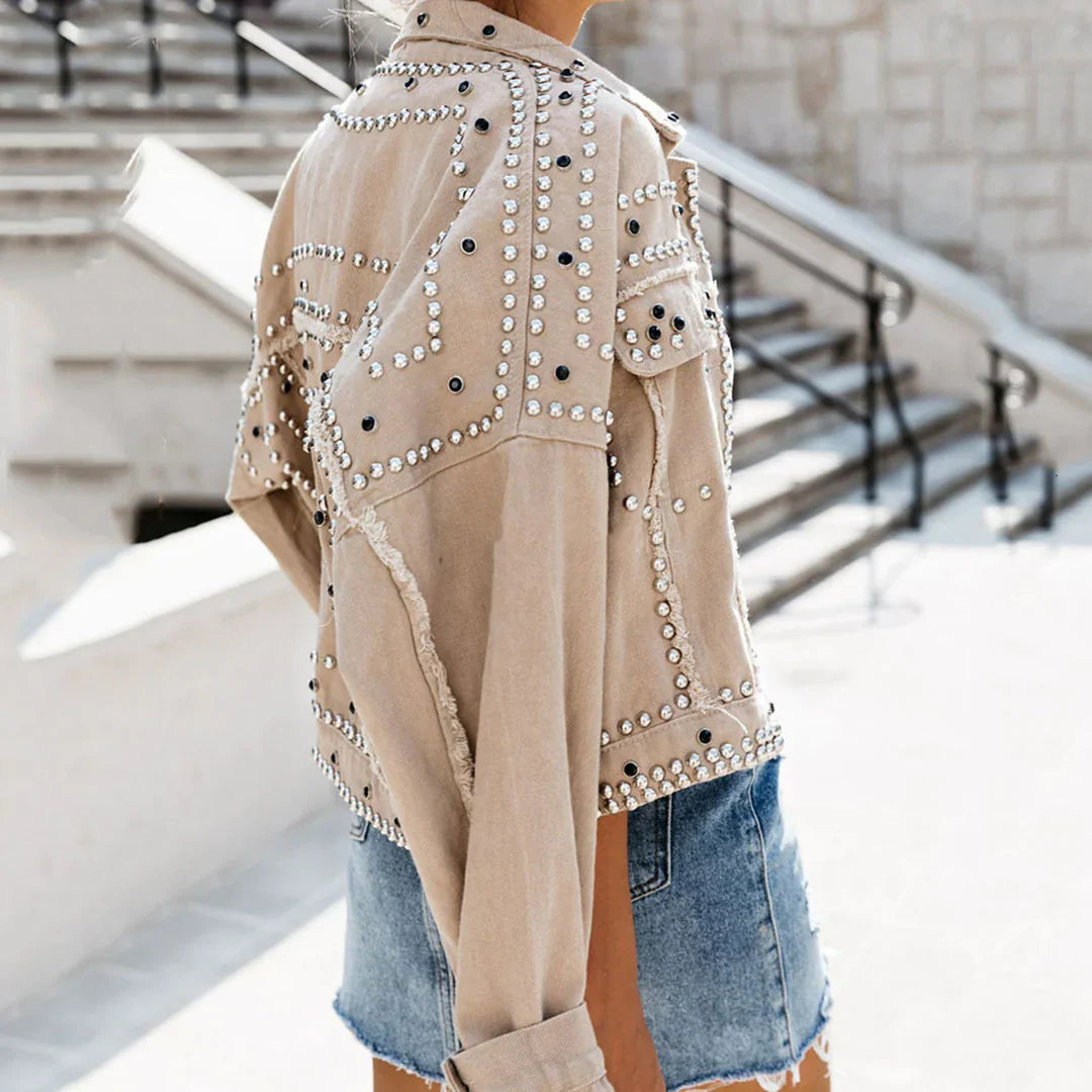 Modische Lederjacke mit Nieten Design - IdealeKleiden