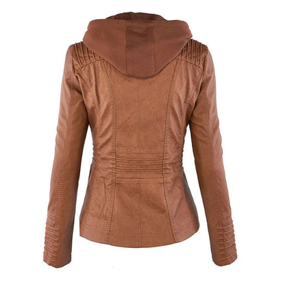 Herbst Lederjacke Stilvoll Schwarz - IdealeKleiden