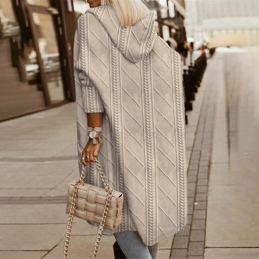 Übergrößene Strickjacke Kapuze Lange Ärmel Taschen - IdealeKleiden