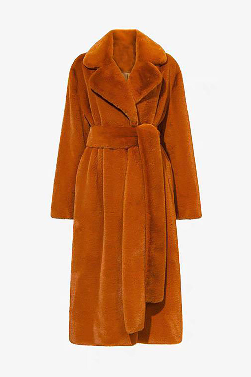 Women's Faux Fur Long Elegant Belted Jacket