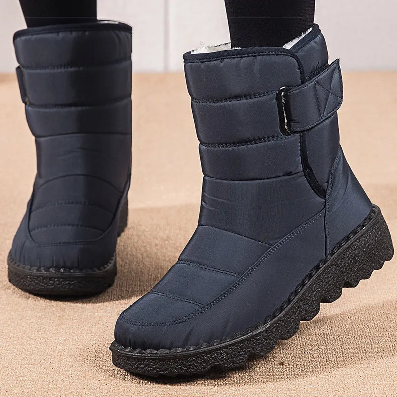 Women's Waterproof Winter Boots Black Fur Footbed