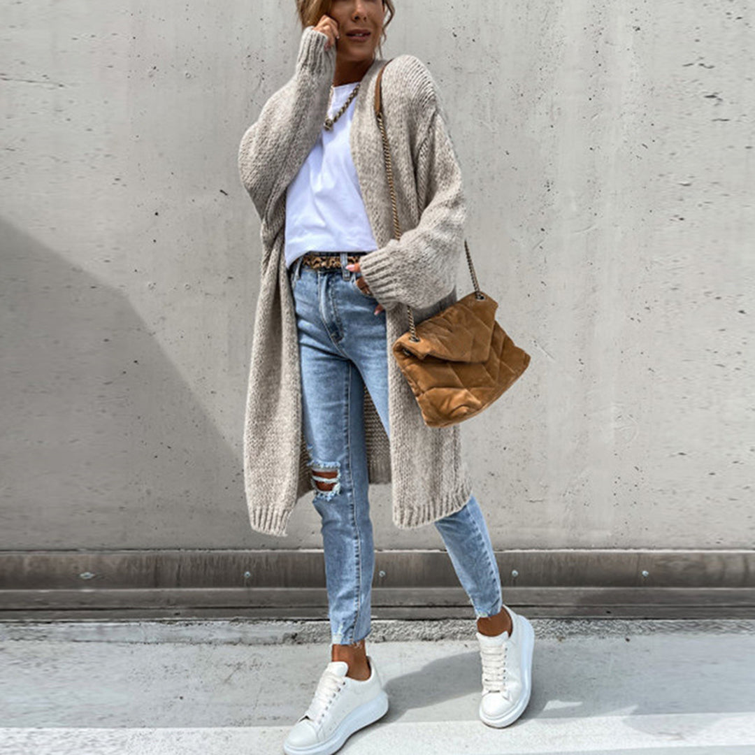 Damen Cardigan Langärmlig Offen Vorne - IdealeKleiden