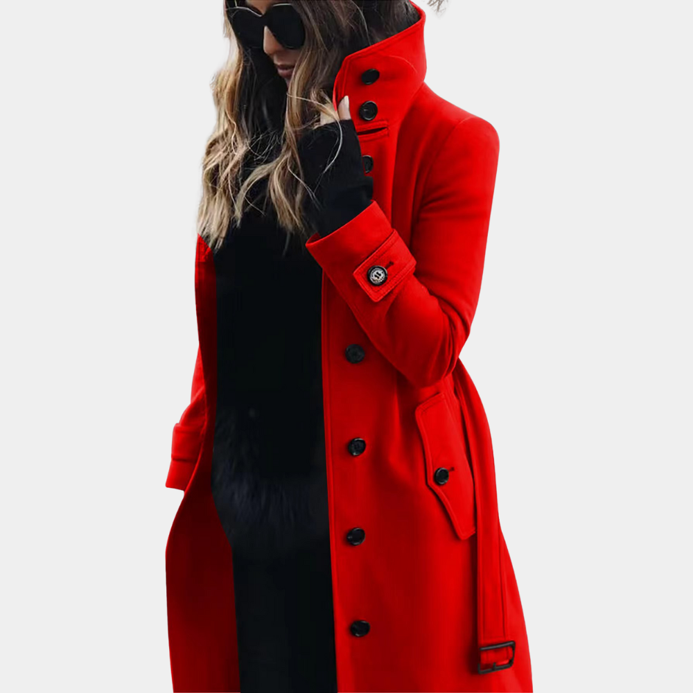 Elegant Women's Winter Coat Double-Breasted Belt