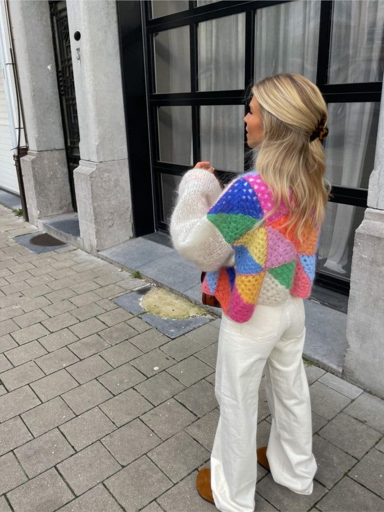 Colorful Women's Cardigan Patchwork Design
