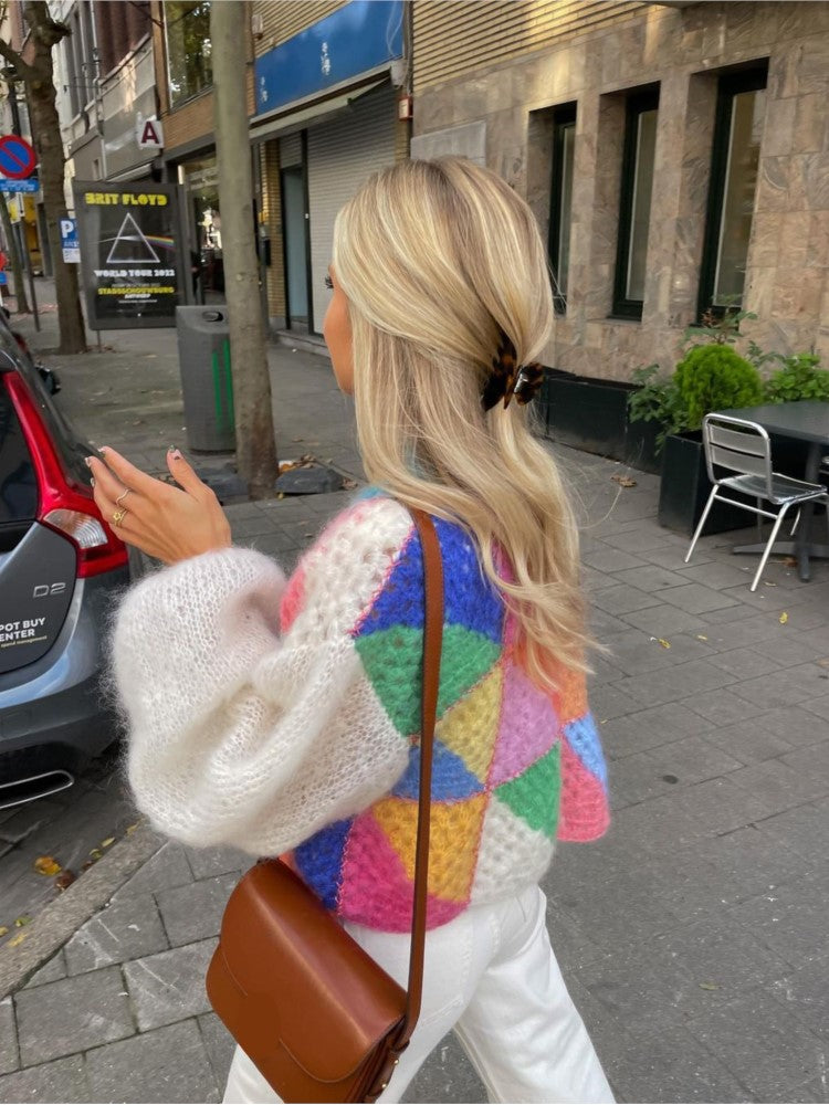 Bunte Damenstrickjacke Patchwork Design - IdealeKleiden
