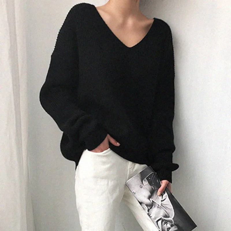 Women's Oversized V-Neck Sweater Autumn Fashion