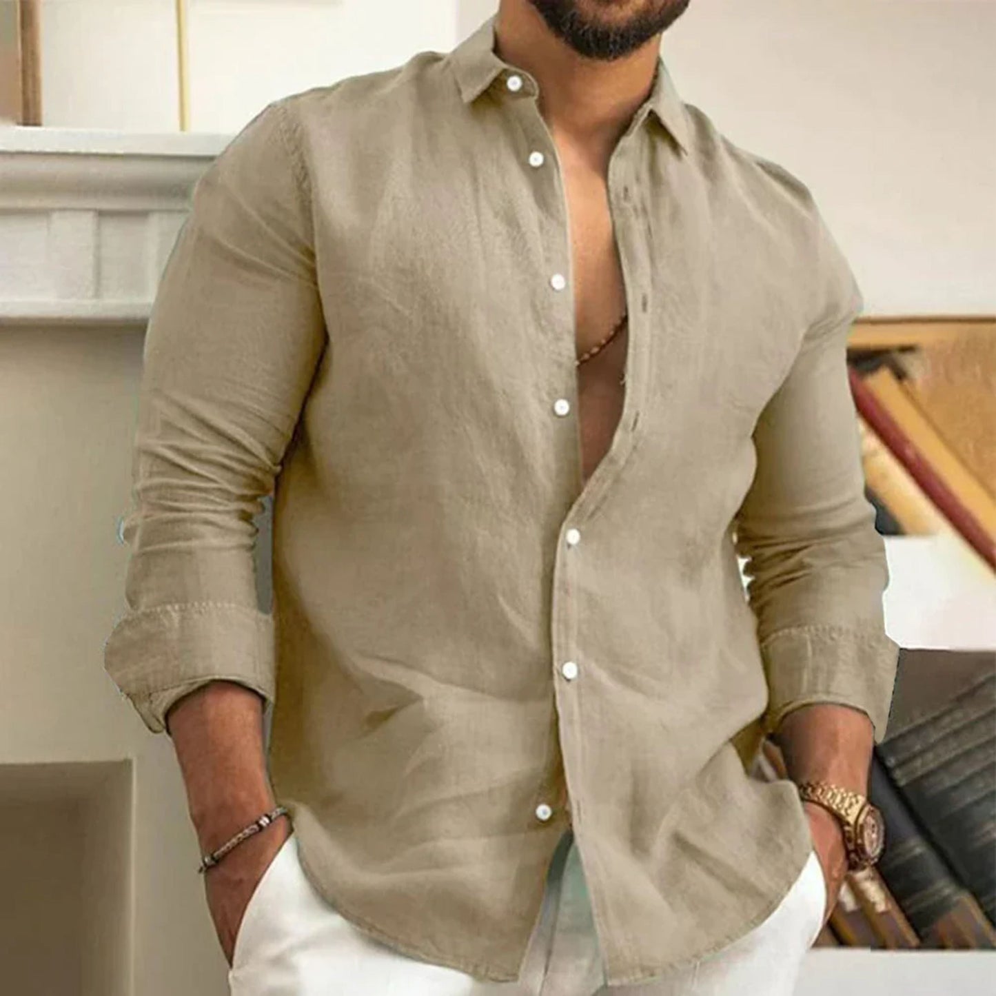 Light Linen Shirt Long Sleeve Collar