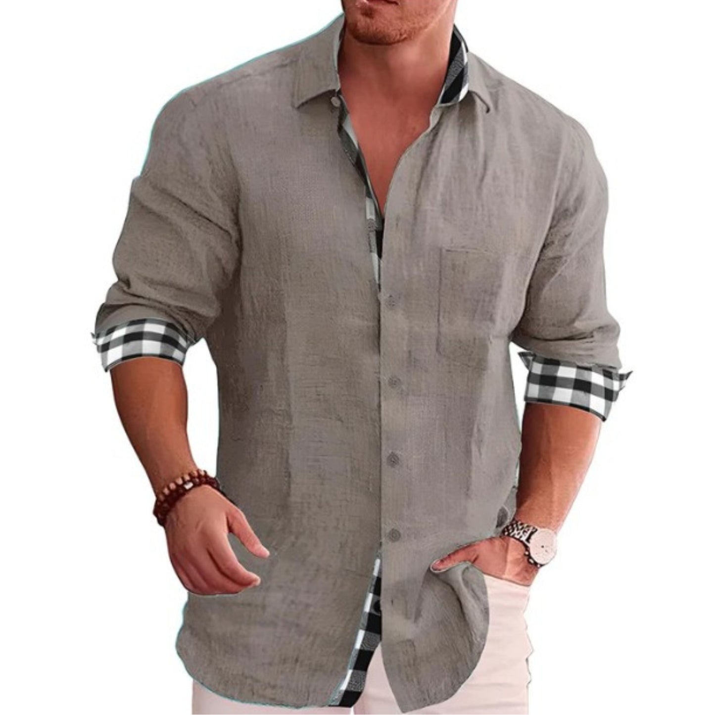 Light long-sleeve shirt with button placket and collar