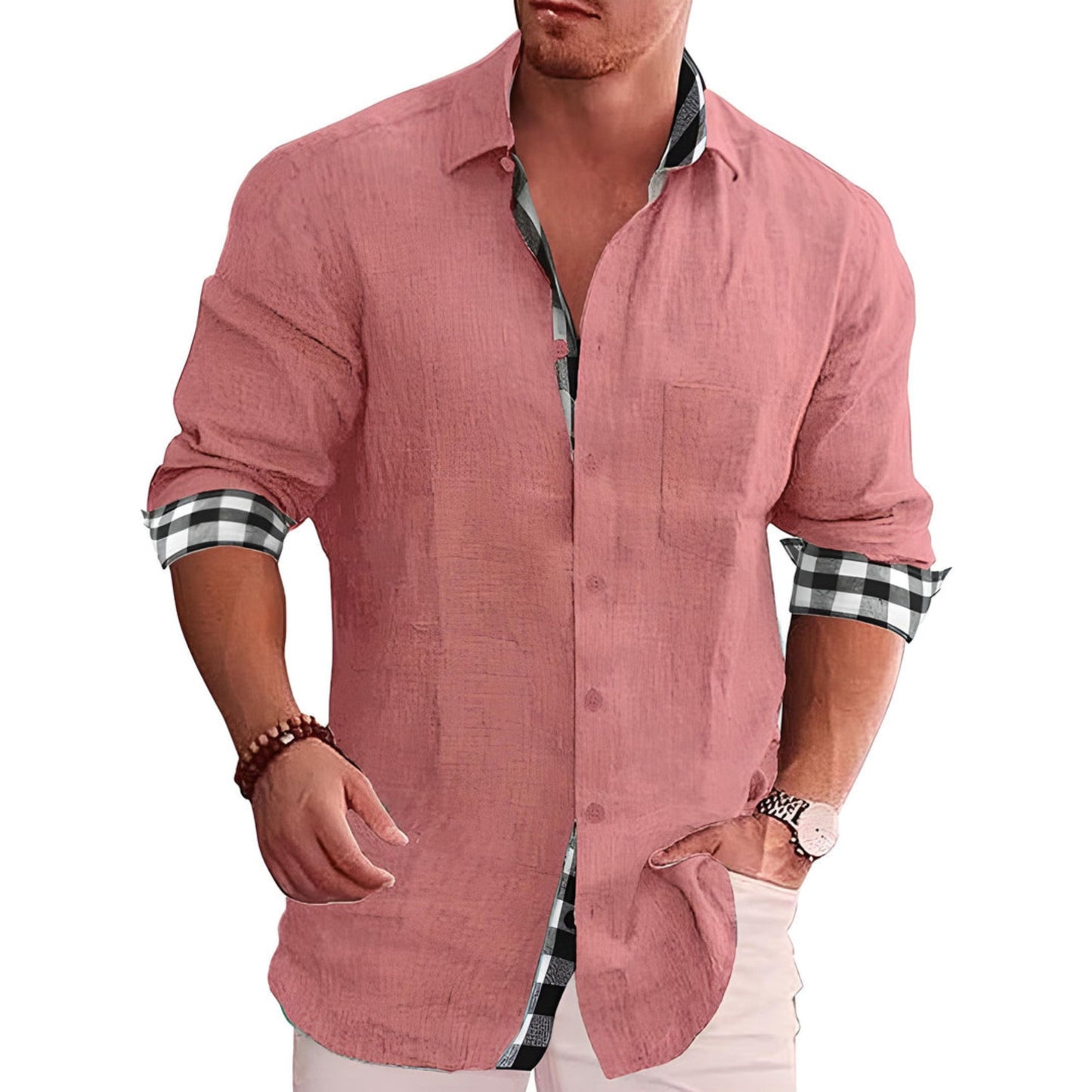 Light long-sleeve shirt with button placket and collar