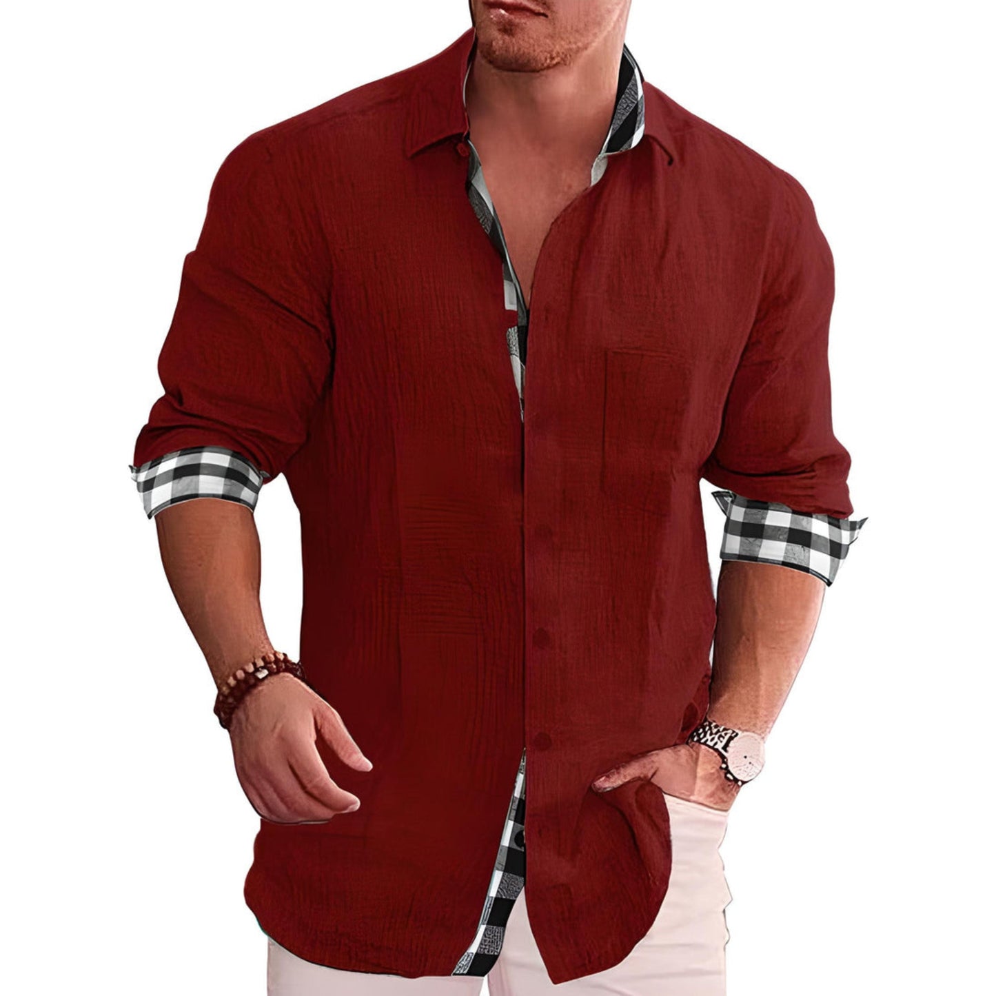 Light long-sleeve shirt with button placket and collar