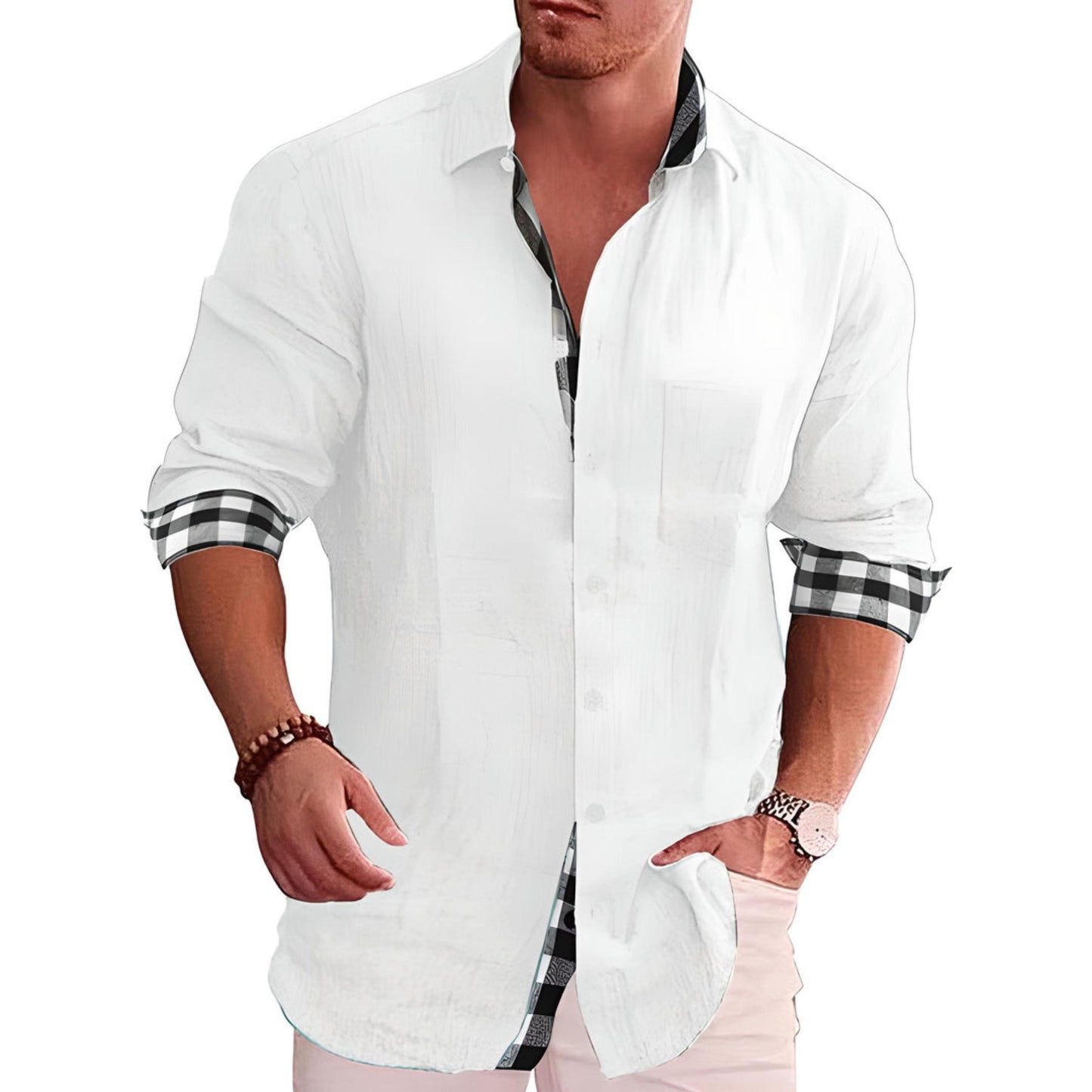 Light long-sleeve shirt with button placket and collar
