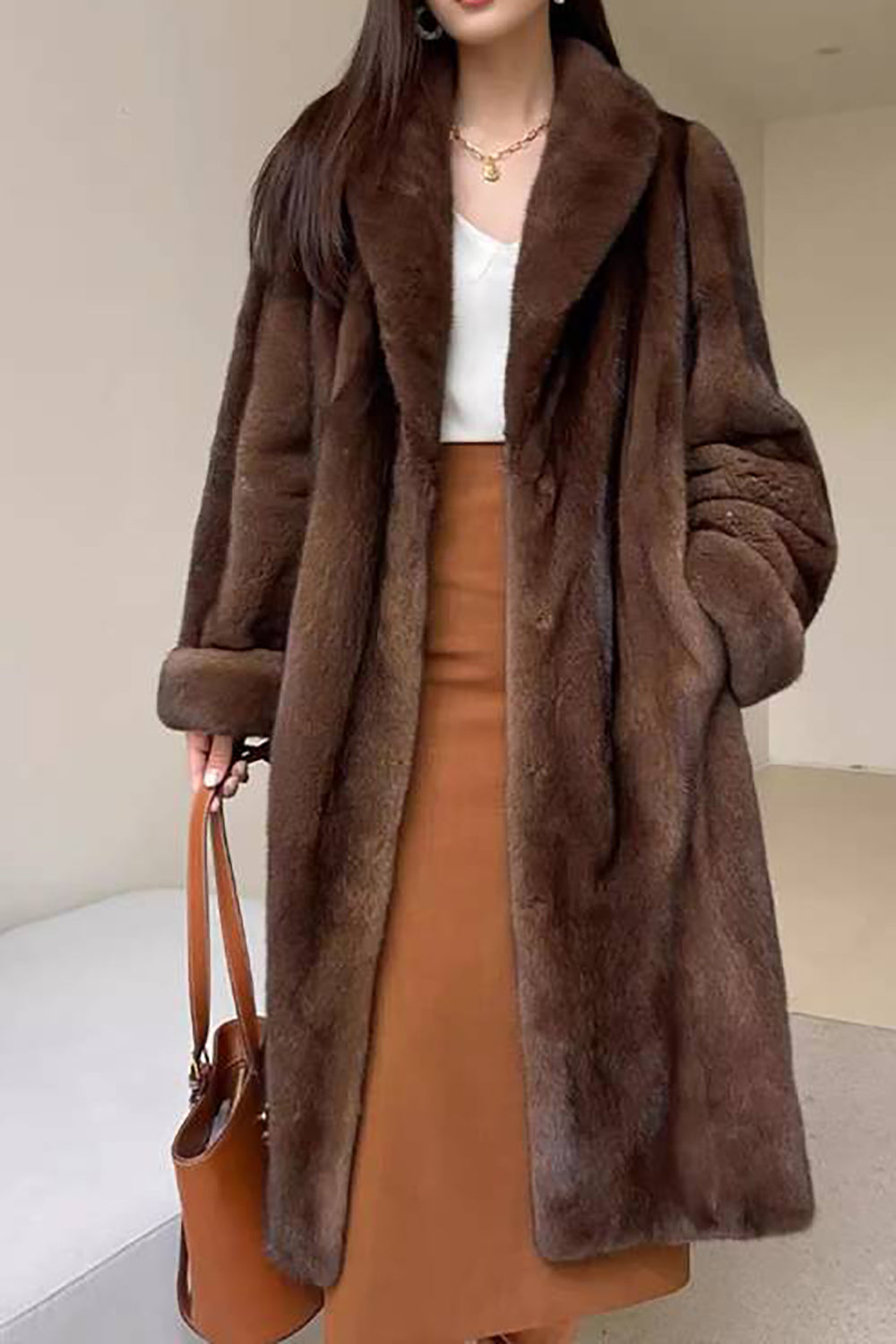 Women's Faux Fur Jacket Long Elegant Open