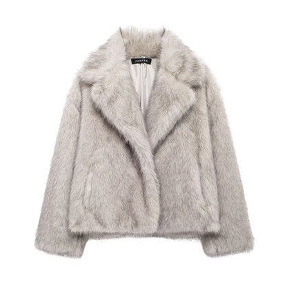 Stylish Women's Winter Jacket Vintage Look Faux Fur
