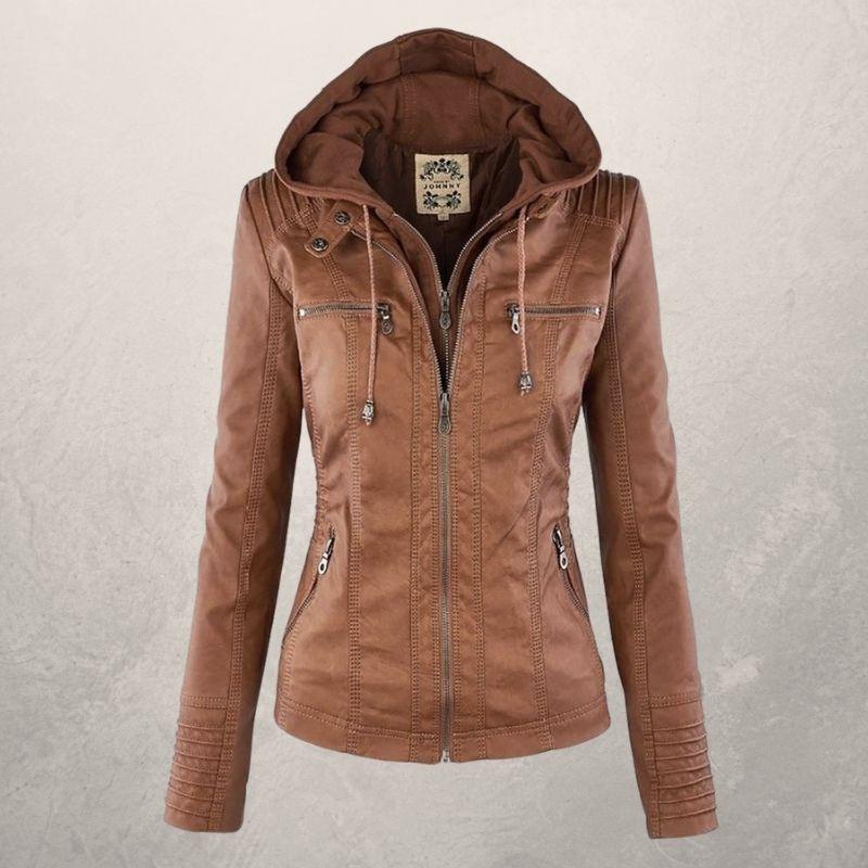 Women's Slim Fit Leather Jacket with Hood