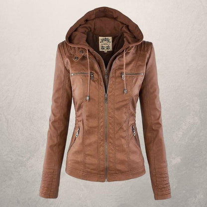 Women's Slim Fit Leather Jacket with Hood