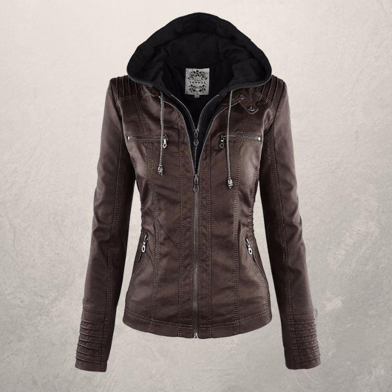Women's Slim Fit Leather Jacket with Hood