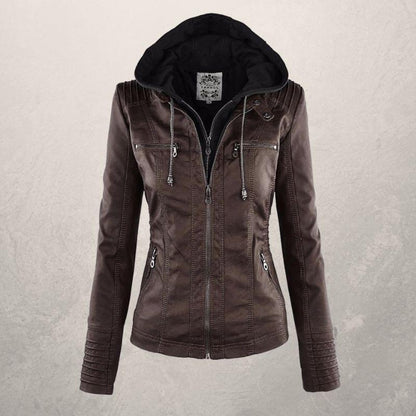 Women's Slim Fit Leather Jacket with Hood