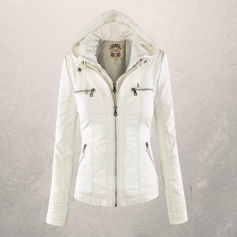 Women's Slim Fit Leather Jacket with Hood