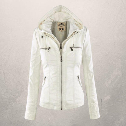 Women's Slim Fit Leather Jacket with Hood