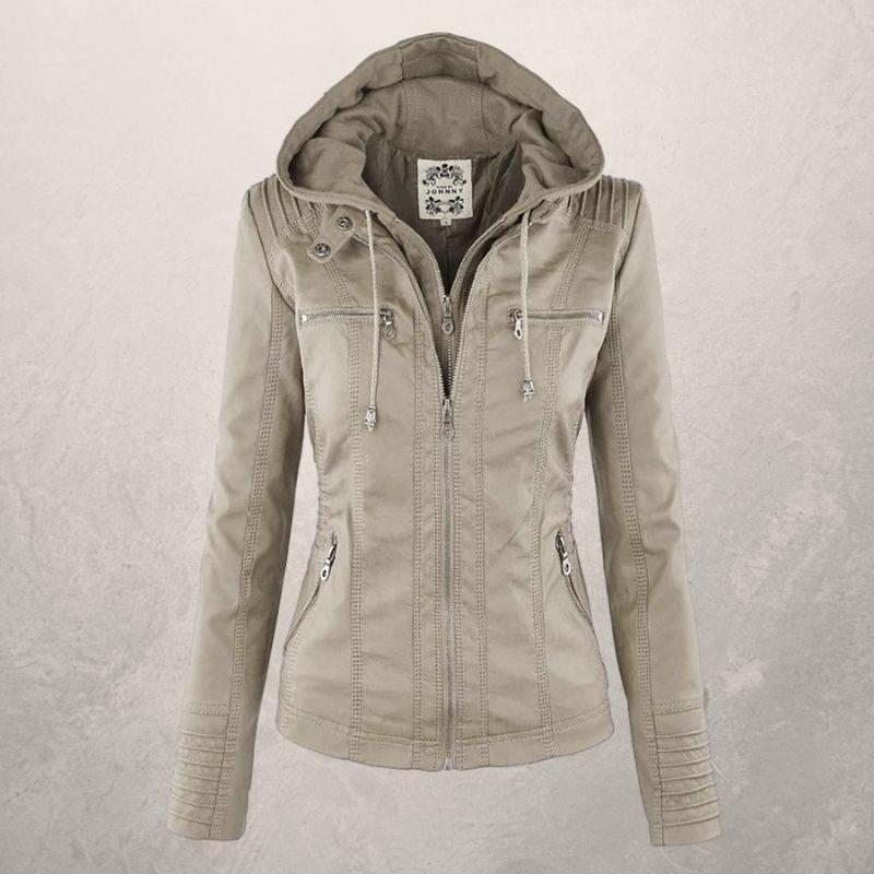 Women's Slim Fit Leather Jacket with Hood