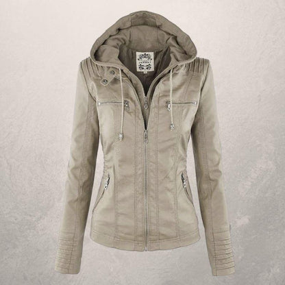 Women's Slim Fit Leather Jacket with Hood
