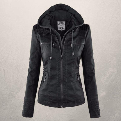 Women's Slim Fit Leather Jacket with Hood
