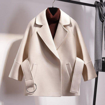 Women's Short Parka Wool Winter Jacket Wide Belt