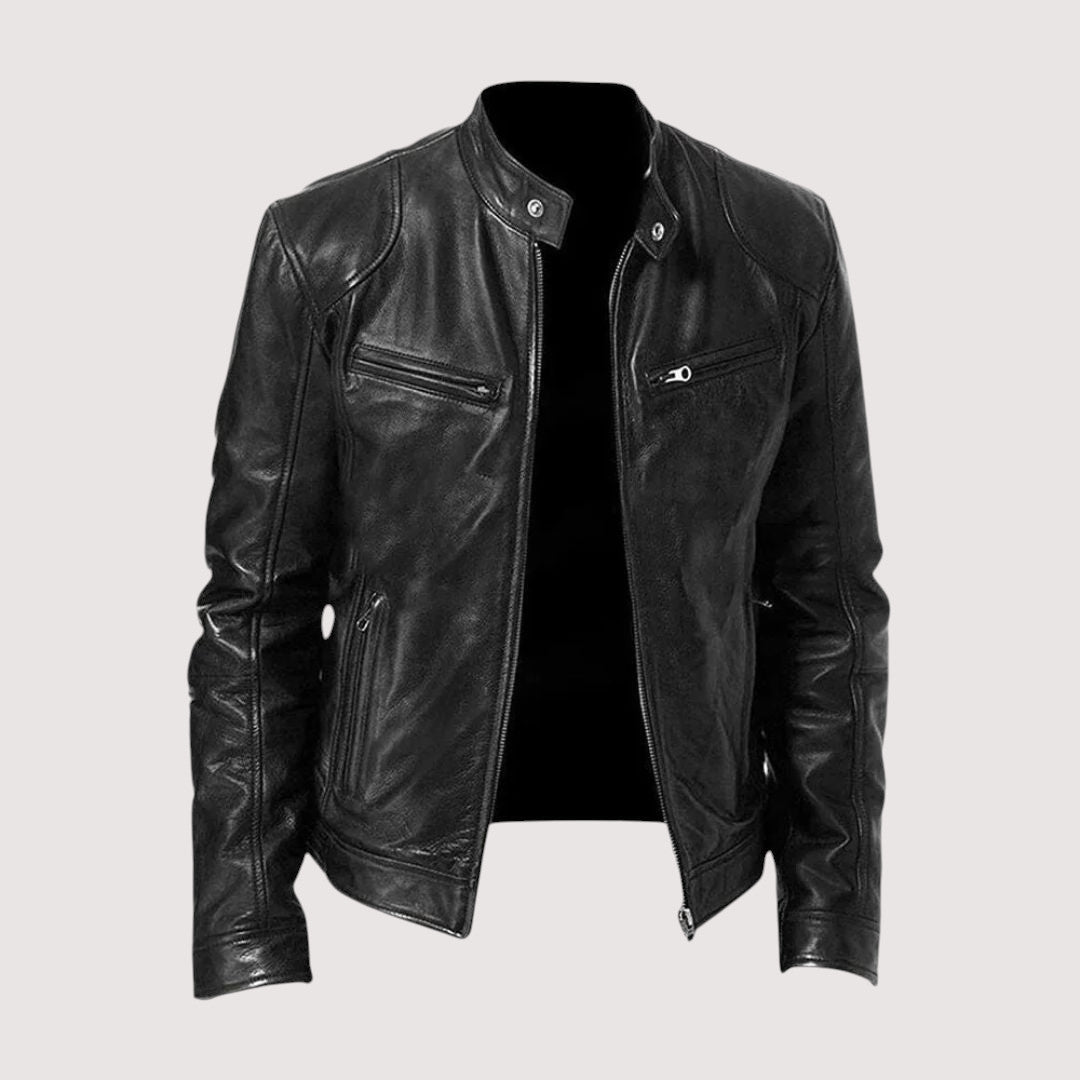 Men's Leather Jacket Biker Style Vegan Leather Protection
