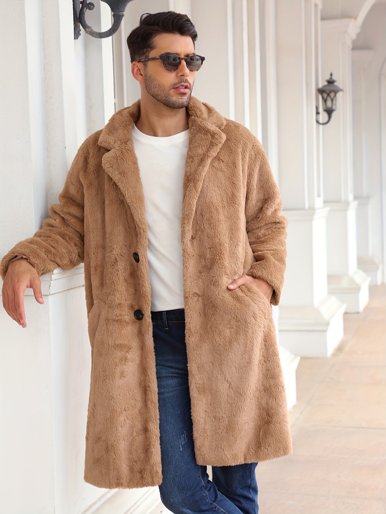 Fluffy Men's Winter Coat Faux Fur Elegant