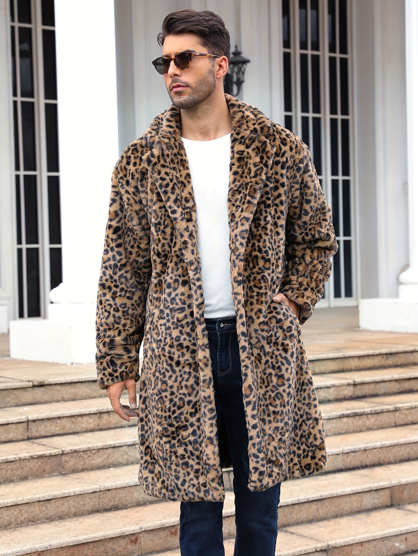 Fluffy Men's Winter Coat Faux Fur Elegant