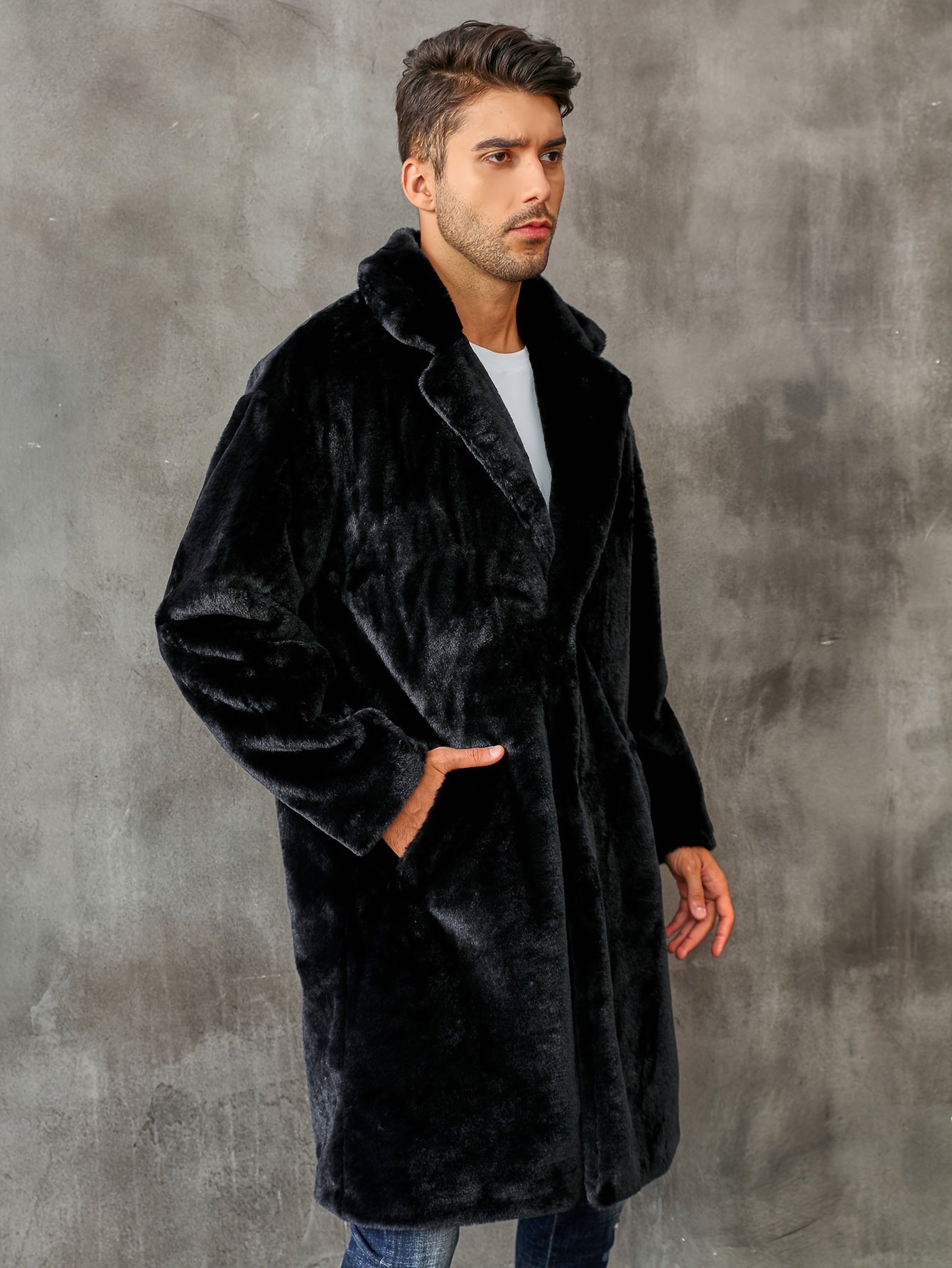 Fluffy Men's Winter Coat Faux Fur Elegant