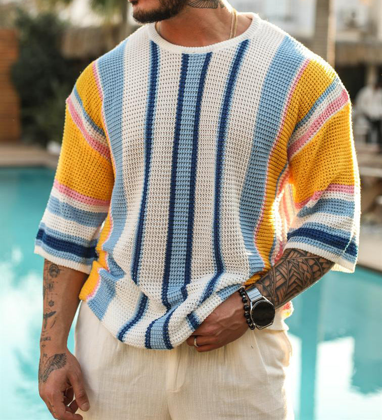 Men's Striped Lightweight Summer Sweater