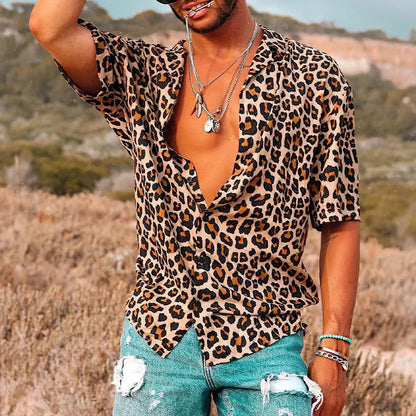 Light Men's Shirt Leopard Print Summer