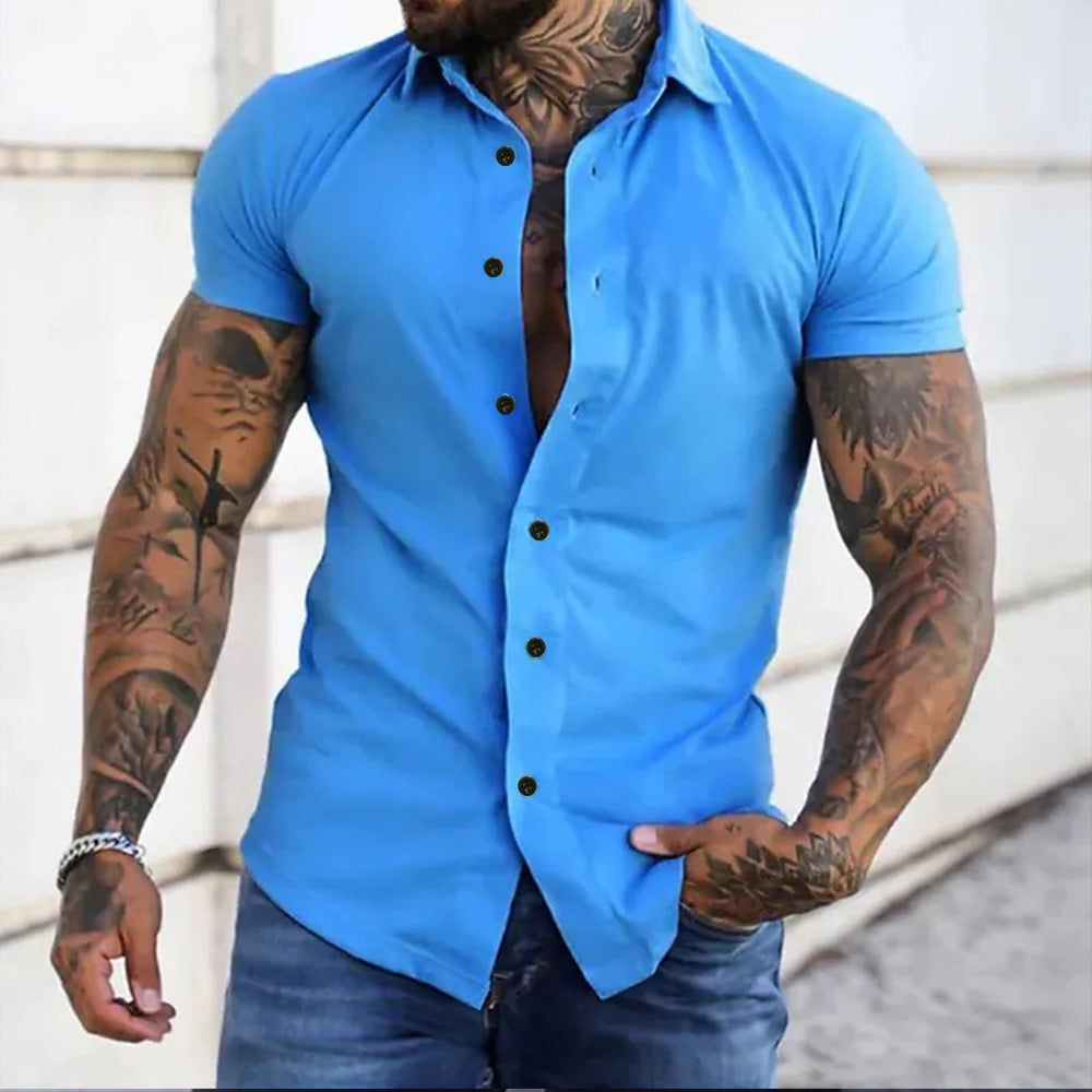 Men's Plain Short Sleeve Slim Fit Shirt