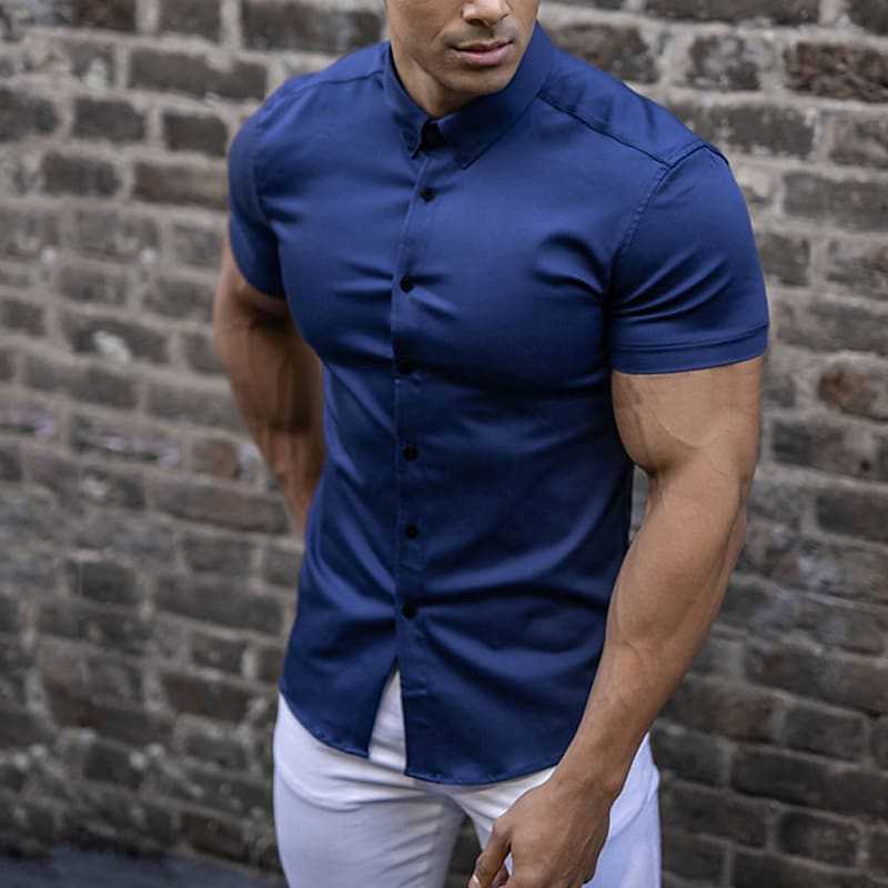 Men's Plain Short Sleeve Slim Fit Shirt
