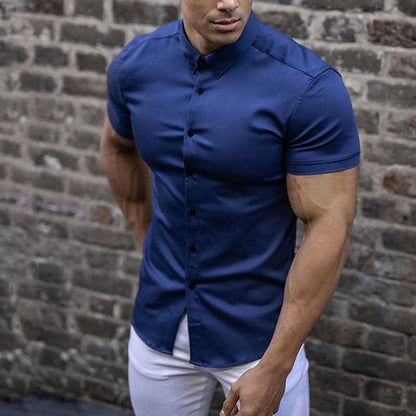 Men's Plain Short Sleeve Slim Fit Shirt
