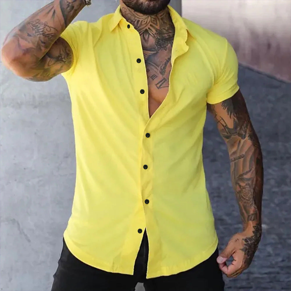 Men's Plain Short Sleeve Slim Fit Shirt