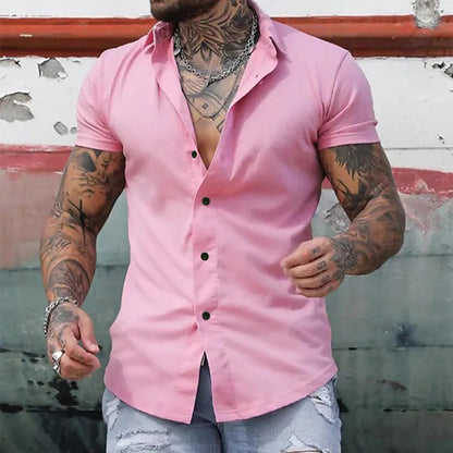 Men's Plain Short Sleeve Slim Fit Shirt