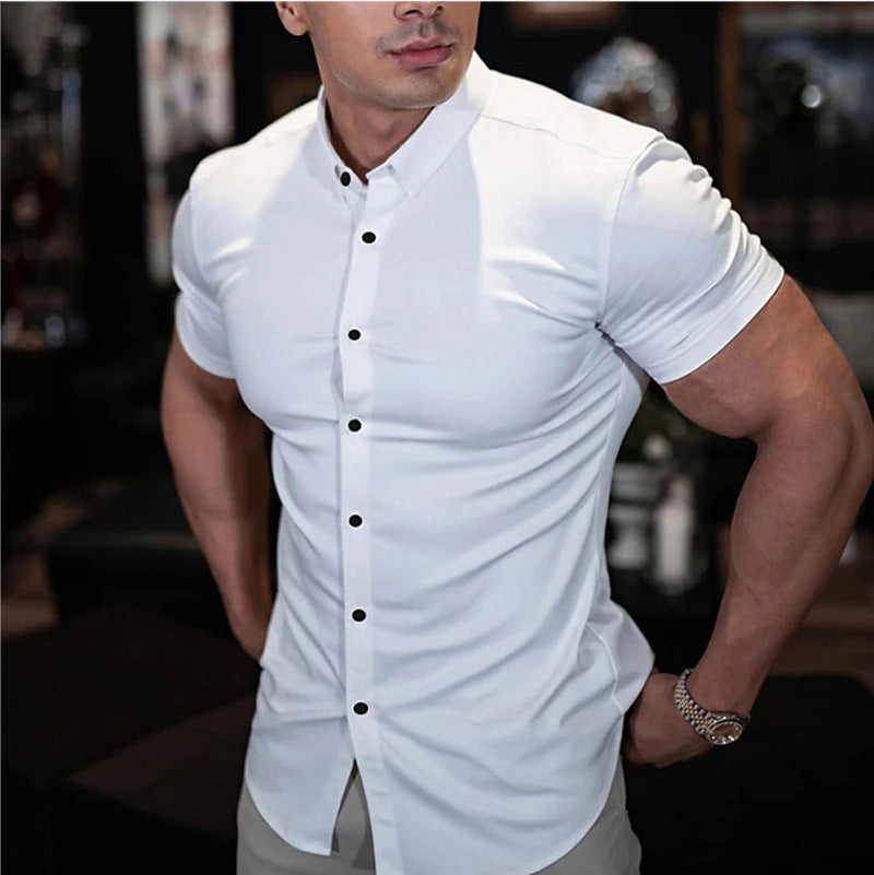 Men's Plain Short Sleeve Slim Fit Shirt
